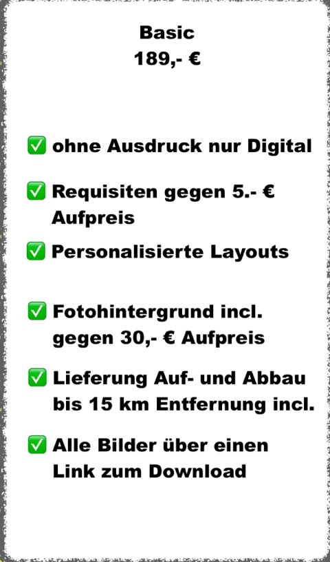 Preise für die Mieter der Fotobox  Basic