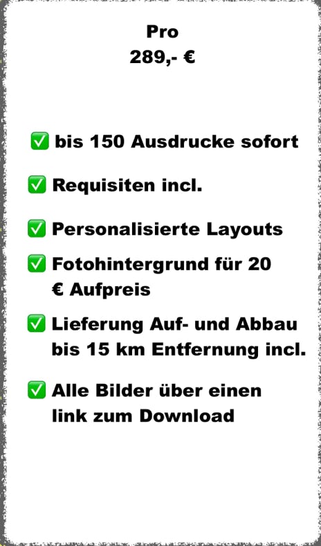 Preise für die Mieter der Fotobox  Pro